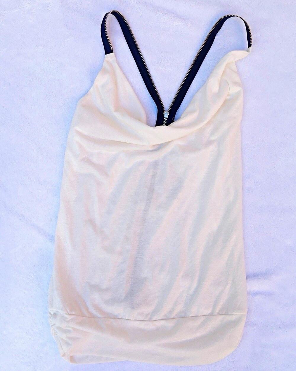 Miley Cyrus & Max Azria Cream Cowl Neck Zip Strap Tank Top Size S Y2K